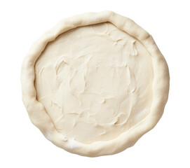 Raw rolled out pizza dough. The basics of pizza making process, top view