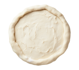 Raw rolled out pizza dough. The basics of pizza making process, top view