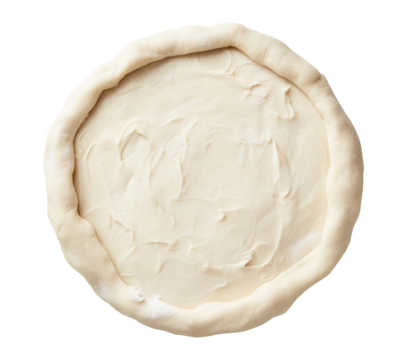 Raw rolled out pizza dough. The basics of pizza making process, top view