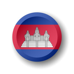 Cambodia flag - 3D circle button with dropped shadow. Vector icon.