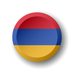 Armenia flag - 3D circle button with dropped shadow. Vector icon.