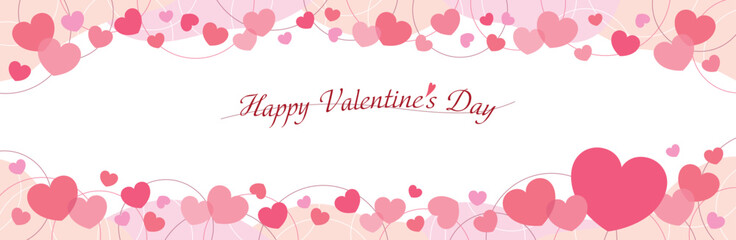 かわいいハートとラインサークルのバレンタインフレームバナー/横長・ピンク