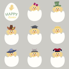 Chicken happy easter hats. Isolated background. Holiday decoration. Isolated illustration element.
