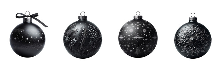 Set of beautiful Black Christmas ball, isolated over on transparent background(3)