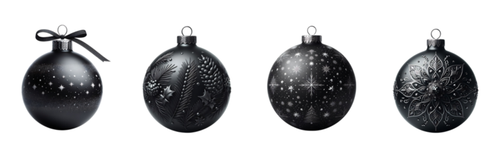 Set of beautiful Black Christmas ball, isolated over on transparent background(3)