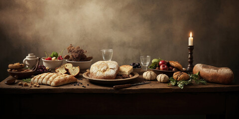 Generative AI image of a traditional Passover Seder table setup