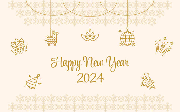 Happy new year 2024 greeting card background with set icons element. Premium vector design concept for poster, banner, greeting and new year 2024 celebration.