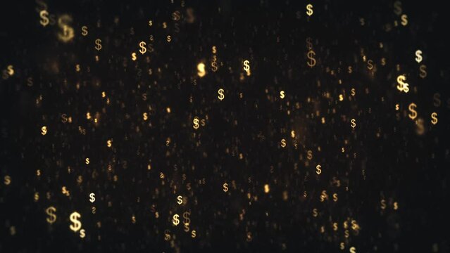 Gold Dollars Earnings Background/ 4k animation of a money background with shining gold dollars symbol for casino and business earnings