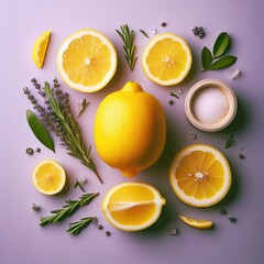 lemon and slices on purple