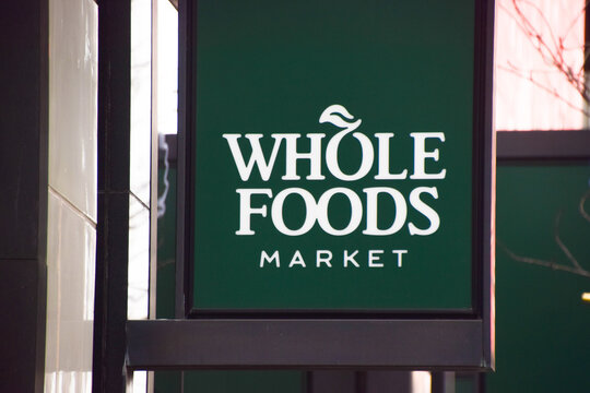General view of the sign at Whole Foods Market, on December 21 2023 in London, UK