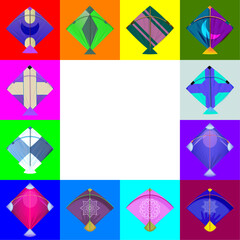 Skyward Symphony: Vibrant Geometric Kites Ascending to the Heavens, Experience the joy of kite flying with vibrant geometric kite vectors! Each kite, uniquely patterned and intricately designed.