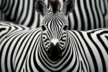 Zebra portrait on black and white background,