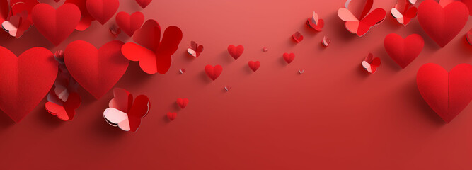 Festive valentines day concept with red paper cut elements background