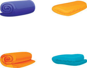 Towel icons set cartoon vector. Various fabric towel. Bathroom textile