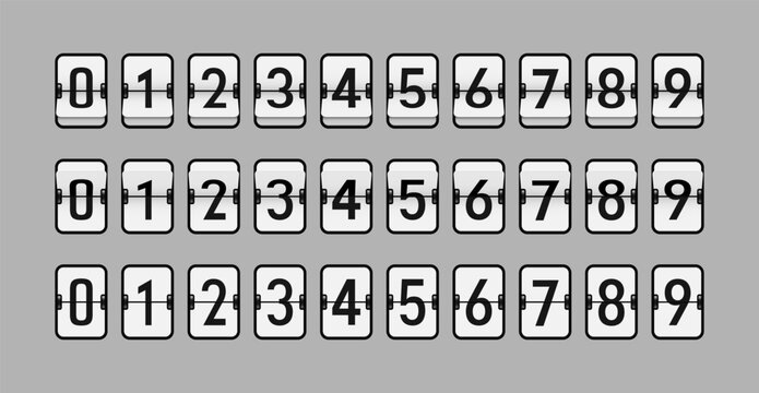 Vector Numbers for Flip Clocks, Split-Flap or Flap Display, Black Graphics and White Flaps