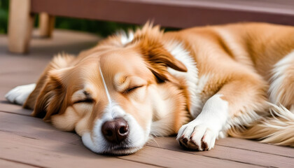 Le chien dors confortablement au soleil