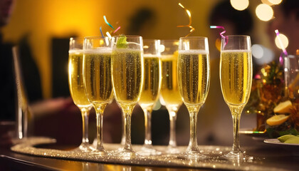 Les verres de champagne sont services pour célébrer la nouvelle année.
