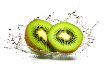 kiwi and water splash isolated on white or transparent png