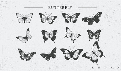 Modern Halftone Butterflies Vector Set: Trendy Cutout Elements for Collages and poster, banner Illustrations, 