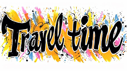 Dynamic and Adventurous Graffiti Artwork of Travel Time Isolated on White Background for Exploration Concepts