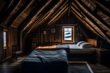 **bedroom in the attic of long cabin in iceland