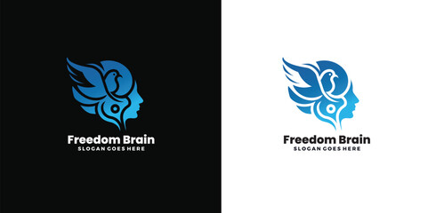 Fototapeta na wymiar brain and bird symbol of freedom combination, flat design logo template, vector illustration