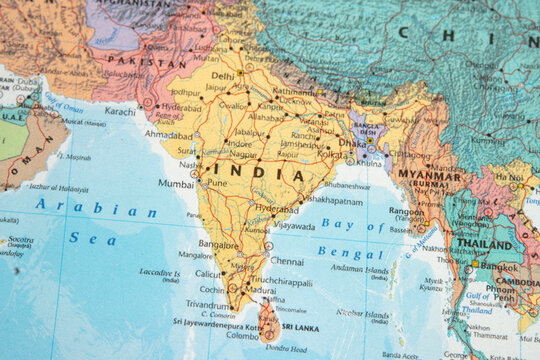 Bangkok, Thailand February 7, 2022, India flag on world map background.
