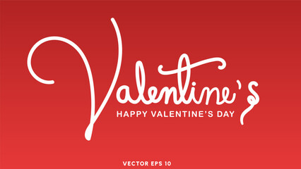 Valentine's Day handwritten calligraphy on red background , Flat Modern design , illustration Vector EPS 10