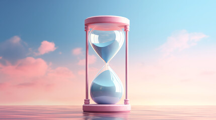 Fashionable Earth's Hourglass Global warming concept on pastel blue background, bright pastel colors, hourglass with sand - obrazy, fototapety, plakaty