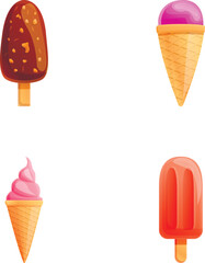 Sundae icons set cartoon vector. Various multicolored ice cream. Summer food, dessert