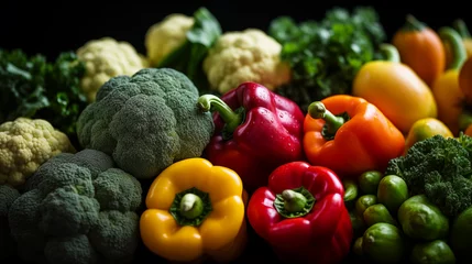 Tafelkleed fresh vegetables lying on a wooden table, healthy eating concept © ProstoSvet