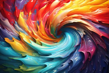 Vibrant swirl of glossy paint waves in various colors. Colorful background. - obrazy, fototapety, plakaty