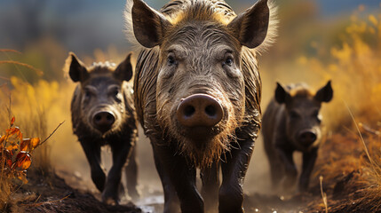  Warthog Family Foraging For