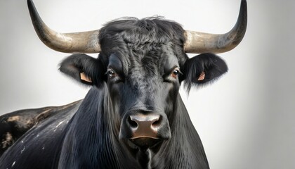 black camargue bull face portrait on white background