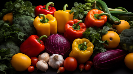 fresh vegetables lying on a wooden table, healthy eating concept