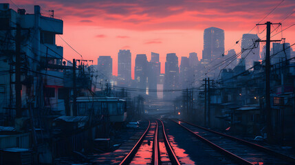 sunset cityscape blur background generativ ai - obrazy, fototapety, plakaty