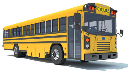 School Bus 3D rendering on white background