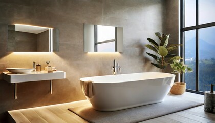 Fototapeta na wymiar modern bathroom interior with bathtub and water tap