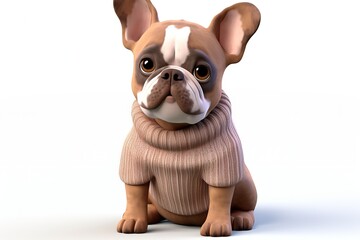 funny cartoon french bulldog sitting dog - obrazy, fototapety, plakaty