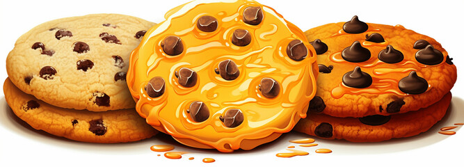 illustration of realistic sweet jelly, butter and chocolate chip cookies