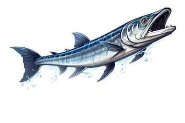 Detailed illustration of a blue marlin swordfish jumping out of the ocean isolated on a white background