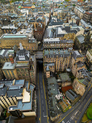 EDINBURGH, SCOTLAND Aerial View of St Andrew's square, Edinburgh, Scotland, from the top of Edinburgh Grand Hotel.