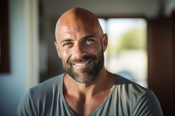 Obraz premium Stock Photo of a Mature no hair Young Man's Frontal Pose with Serenity