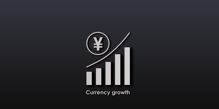 Vector illustration. Currency growth concept. Finance, Economics, Trade and Investment, Yen. Poster or banner for the site.
