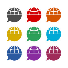 Fototapeta premium Translation globe glyph icon isolated on white background. Set icons colorful