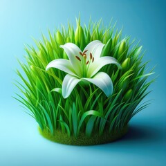 green grass with white flower
