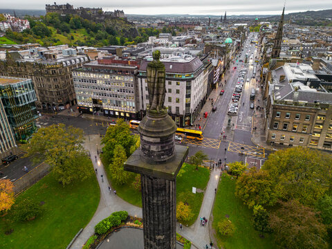 EDINBURGH, SCOTLAND Aerial View of St Andrew's square, Edinburgh, Scotland, from the top of Edinburgh Grand Hotel.