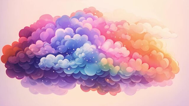 Animated background. fantasy magical clouds in pink colors. Magic sparkles moving around. Flying in to the sweet world with pink clouds and levitating around. Pastel color beauty