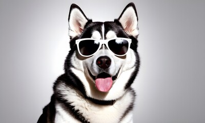 Siberian husky dog in sunglasses. Isolated on white background.