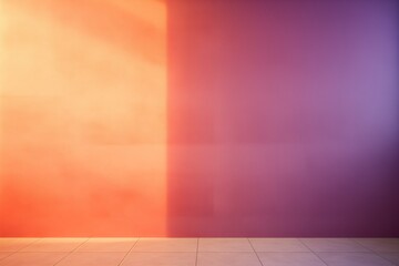 Sunlight on a colorful vivid wall, sunbeams in a room, sunny day scene, copy text for product presentation. Minimalist interior.